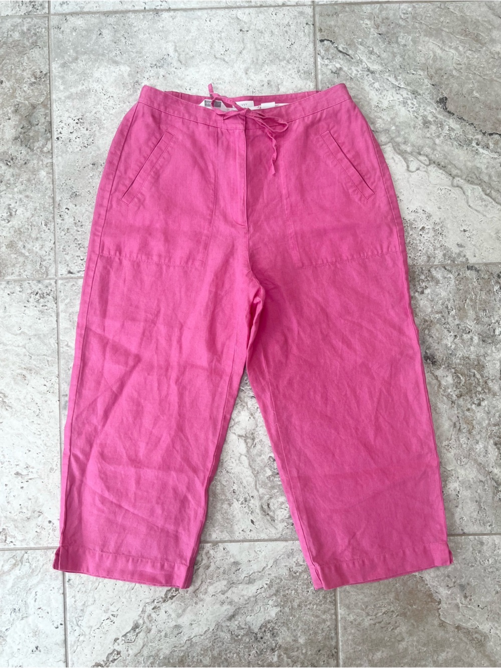 Liz Claiborne Lizsport Livvy Wrinkle Free Cropped Capri Linen Pants, Hot Pink, 8